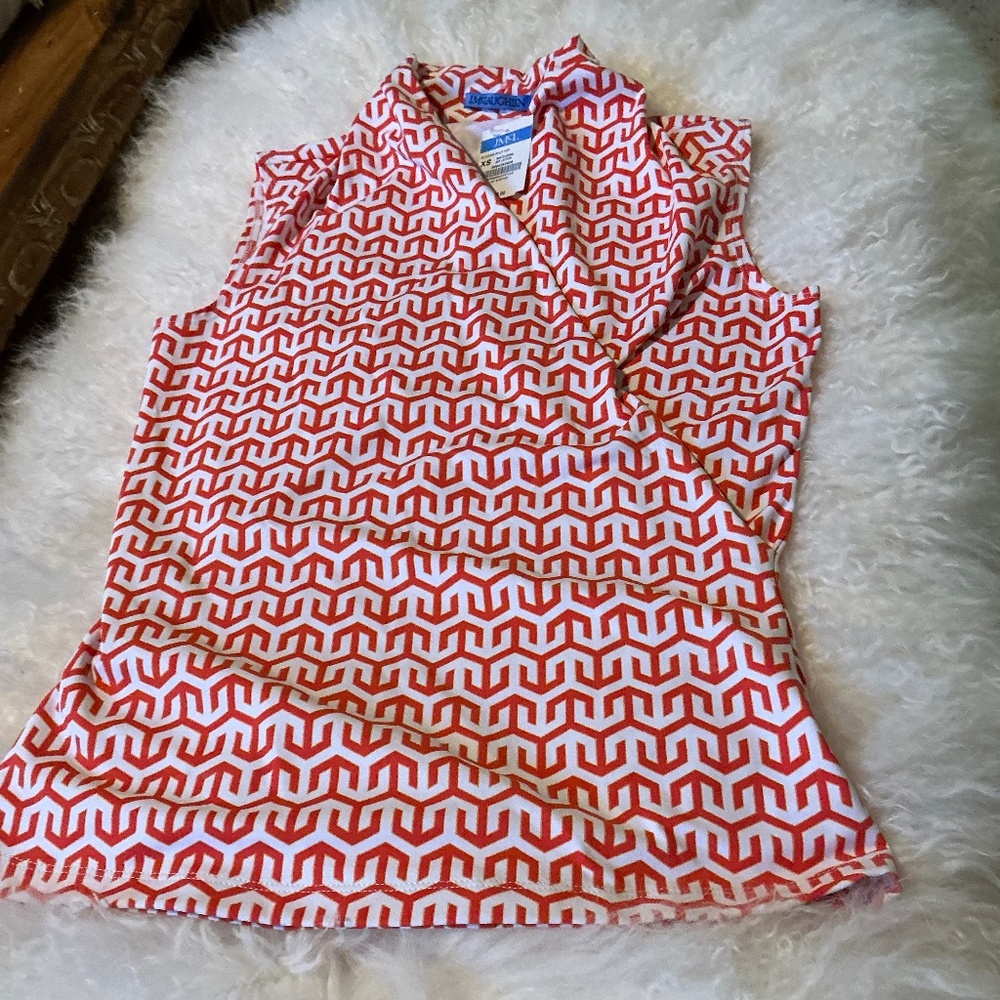 NWT J.McLaughlin Coral Orange and White Patterned Gulf Top Size XS